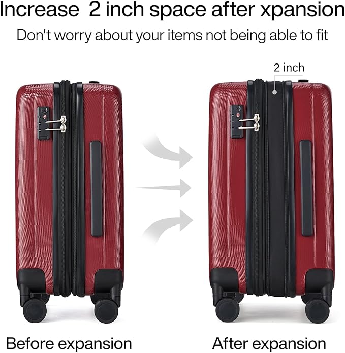 Hanke Expandable Hard Shell Luggage Sets 2 piece Carry on Luggage with Wheels Suitcases Lightweight Checked TSA Luggage Rolling Large Suitcase Travel Luggage Bag Woman Men 20/29 Inch(Burgundy)