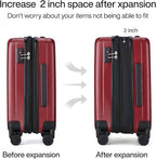 Hanke 20 Inch Expandable Carry on Luggage 22x14x9 Airline Approved Lightweight PC Hard Shell Suitcases with Wheels Tsa Luggage Rolling Suitcase Travel Luggage Bag for Weekender(Burgundy)