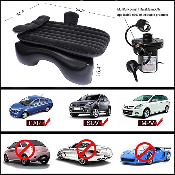 Inflatable Car Air Mattress Back Seat Bed with Air Pump,53 "x 32.6" Portable Thickened Car Travel Camping Sleeping Air Mattress Blow Up Bed for Small Car Universal SUV