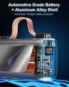 140W Laptop Portable Charger Power Bank 50000mAh(185Wh), Power Station PD 3.1 QC4.0 Fast Charging External Battery Pack Aluminium alloy with 4 Outputs USB-C LED Light for Outdoor Emergency-Gray