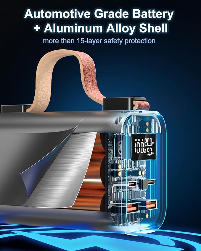 140W Laptop Portable Charger Power Bank 50000mAh(185Wh), Power Station PD 3.1 QC4.0 Fast Charging External Battery Pack Aluminium alloy with 4 Outputs USB-C LED Light for Outdoor Emergency-Gray