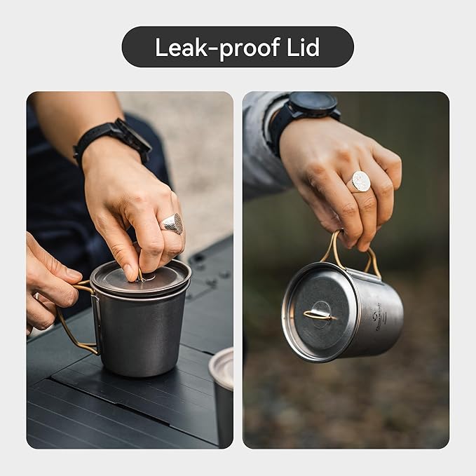 Titanium Mug, 250ml Camping Coffee Mug Water Cup with Foldable Handle Outdoor Cup for Backpacking Hiking Cooking