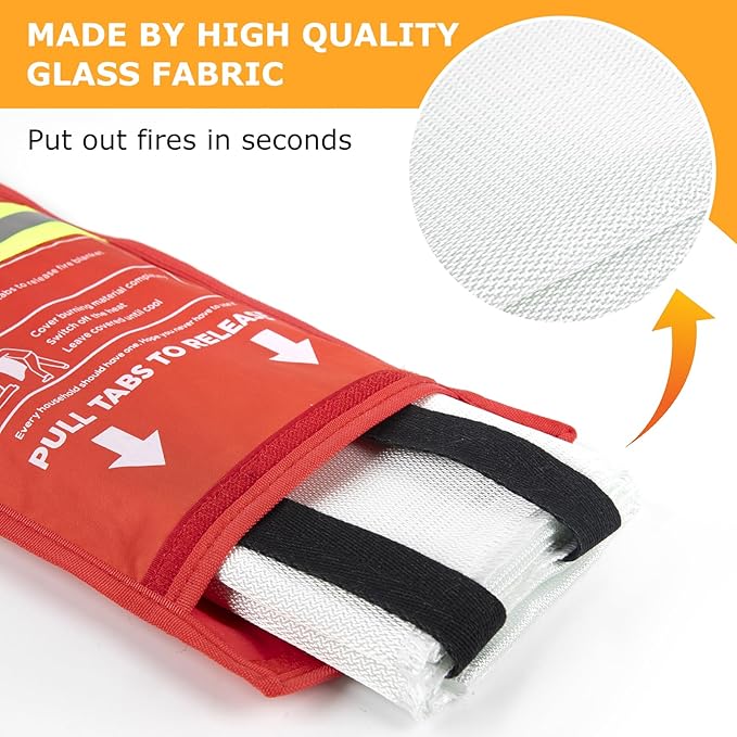 Emergency Fire Blanket, 2 Pack Fiberglass Flame Retardant Fire Blankets Emergency for Home, Kitchen, Car, Office, Grill, 39.4X 39.4inch Fire Extinguisher Blanket