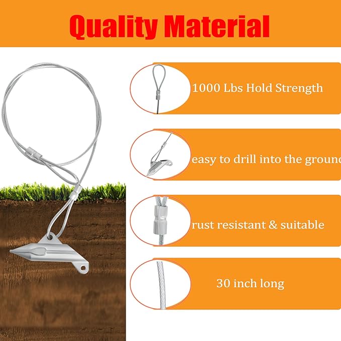 30 inch Ground Earth Anchors with Rod, Arrow Shed Anchor Kit for Securing Camping Tents, Sheds, Swing Sets, Greenhouses – Easy to Use, 6-Pack Heavy Duty Tree Stakes Retaining Wall Anchors