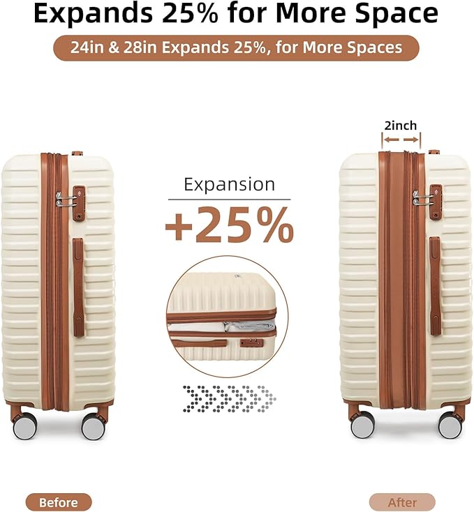 LARVENDER Luggage 6 Piece Expandable Luggage ABS Hardshell Carry on Suitcase with Spinner Wheels TSA Lock, Large Checked Travel Suitcase for Women and Men, Cream White(16/20/24/28/DB/TB)