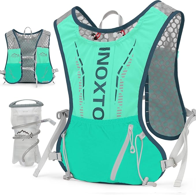 INOXTO Hydration Vest Backpack,Lightweight Water Running Vest Pack with 1.5L Water Bladder Bag Daypack for Hiking Trail Running Cycling Race Marathon for Women Men