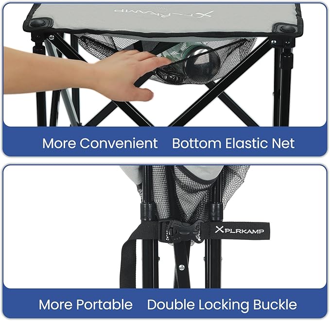 Padded Camping Stool, 18 Inch Oversized Camping Foot Rest, 500lb Camping Chair Outdoor Footstool Camping Ottoman Foldable Footrest for Camping Gardening w/Storage Net, Carry Bag (1, Grey)