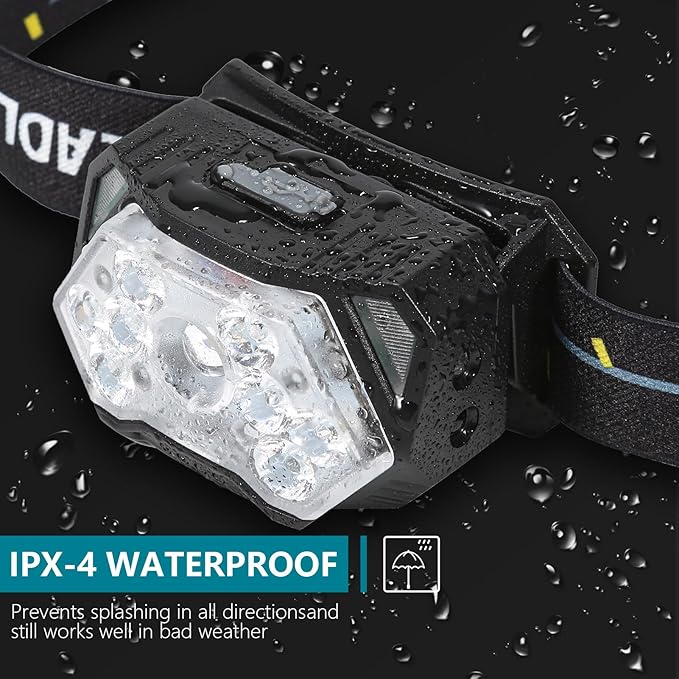 Headlamp,Ultra-Light Bright LED Headlight with White Red Light, Waterproof Motion Sensor Head Lamp,9 Light Modes for Outdoor Camping Fishing Running Working