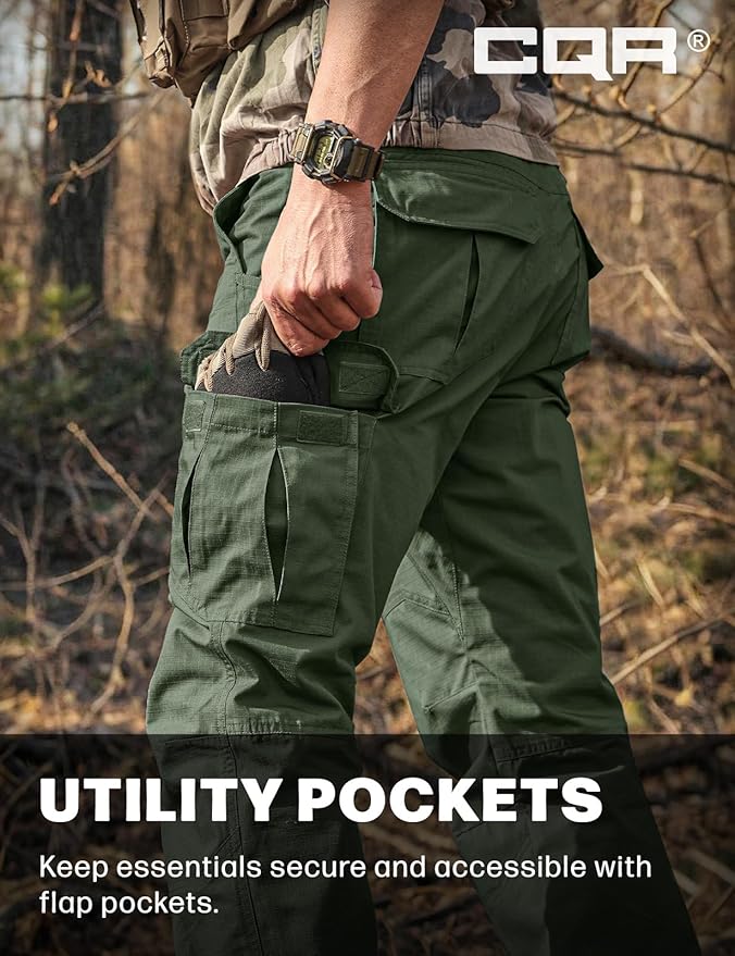 CQR Men's Tactical Pants, Water Resistant Ripstop Cargo Pants, Lightweight EDC Work Hiking Pants, Outdoor Apparel