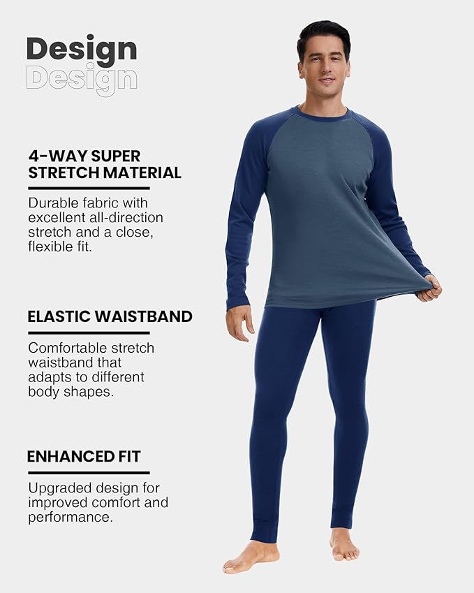 Men's 100% Merino Wool Base Layer Sets Lightweight Active Base Layer for Ski