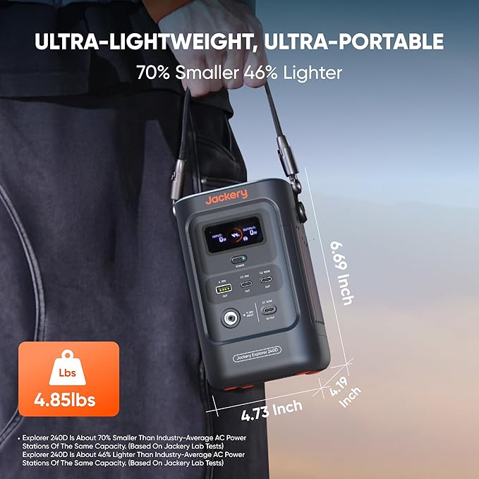Jackery Explorer 240D Power Bank, 256Wh LiFePO4 Battery Portable Power Station, Charging Cable Included with 100W Soalr Panel