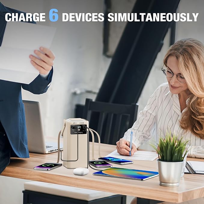 Portable Power Station 99Wh 27000mAh Portable Charger Power Bank with Camping Light 22.5W Fast Charging QC 3.0 PD Built in Cables Outdoor Generator for Hiking Fishing Travel