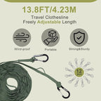Vigorport Portable Travel Clothesline, Windproof Clothes Line with Hang Hole, Indoor and Outdoor Laundry Line with Clothespins for Hotel, Camping, RV, Cruise Ship (Green, 13.8Ft)