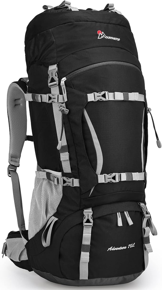MOUNTAINTOP 70L Internal Frame Backpack Camping Backpacking Hiking Backpack for Men Women with Rain Cover