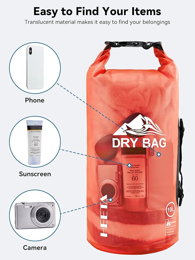 HEETA Dry Bag Waterproof for Women Men, 5L/10L/20L/30L/40L Roll Top Lightweight Dry Storage Bag Backpack with Phone Case for Travel Swimming Boating Kayaking Paddle Board Camping Beach Accessories