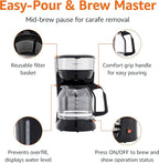 Amazon Basics Coffee Makers, 12-Cup Coffee Machines with Reusable Filter, Coffee Pots, Black & Stainless Steel