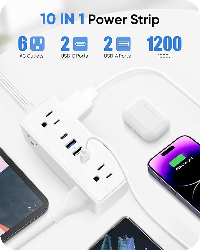 Electrical Outlet Extender Stick, Features 4 USB & 6 Outlets, 39in Flexible Extension Cord Access Hard-to-Reach Outlets, Wall Plug Power Socket Expander Nightstands Sofa Desk