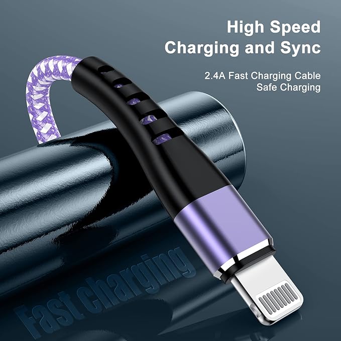 Essri for Phone Charger Cord 3FT 2Pack,USB to Lighting Cable 3 Feet, Nylon Braided Long Charging Cable 3 Foot Compatible with iPhone 14/13/12/11/X/XS/XR/16/Pad - Purple