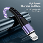 iPhone Charger 1ft, Apple MFi Certified Short Lightning Cable Strong Nylon Braided Charging Cable 1 Foot, Fast iPhone USB Cord for Apple iPhone 14/13/12/11/X/XS/XR/8/iPad Mini Air-Purole
