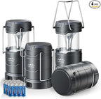 LETMY LED Camping Lantern for Power Outages, 3 Color Modes & Dimmable Battery Powered Lantern, IPX4 Waterproof & Collapsible, Lanterns Flashlight Survival Kits for Emergency Hurricane Hiking, 4 Pack