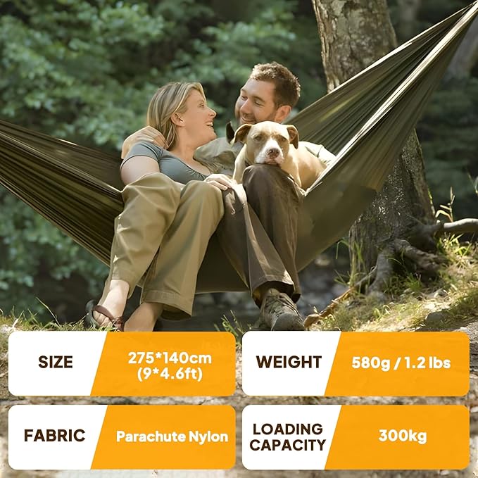 NATUREFUN Ultra-Light Travel Camping Hammock | 300kg Load Capacity,Breathable,Quick-Drying | 2 x Premium Carabiners,2 x Nylon Slings Included | Outdoor Indoor Garden