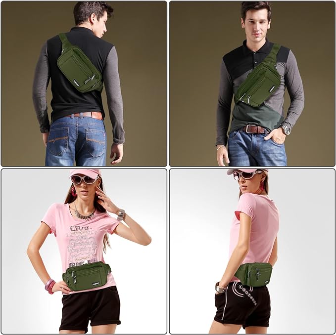CXWMZY Fanny Packs For Women & Men Waist Pack Hip Bum Bag with Multi-Pockets Large Capacity Waterproof Casual Bum Bag for Disney Traveling Casual Cycling Running Hiking (Army Green)