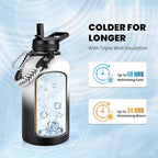Insulated Water Bottle 64 oz, Triple Wall Vacuum Stainless Steel (Cold for 48 Hrs), Leak Proof & Non-BPA, Half Gallon Water Flask Jug with Paracord Handle & Straw Spout Lids, White/Black