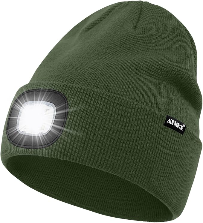 ATNKE LED Lighted Beanie Hat,USB Rechargeable 4 LED Running Headlamp Bright Cap with The Light Gifts for Men and Women