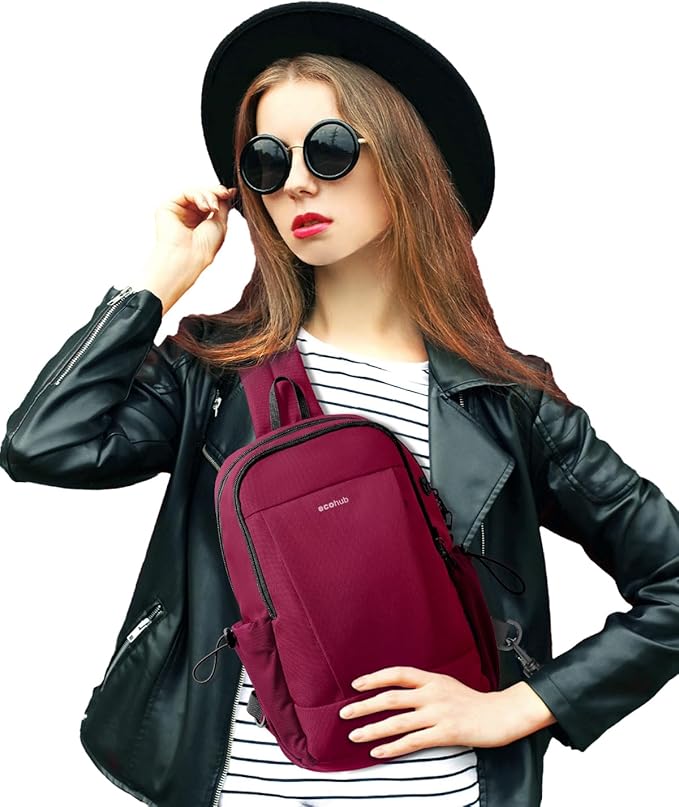 ECOHUB Crossbody Bags for Women Men, Anti-Theft RFID Blocking Roomy Sling Backpack with Sturdy SBS Zippers Water Resistant Chest Shoulder Bag Daypack with 9 Pockets Casual Outdoor Hiking, Pink