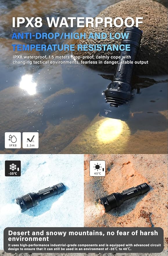 towild BK20 Tactical Flashlight,Bright 5100 High Lumens LED Flashlights,Rechargeable and Waterproof Flashlights,Powerful Handheld Flash Light for Hiking, Camping, Outdoor Activities (Black)