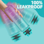 OLDLEY 32 oz Water Bottle, Motivational Water Bottle with Time Marker, Sports Water Bottle With Strap, Leakproof & BPA Free Large Water Bottles for School, Gym, Travel,Tritan,Green&Purple