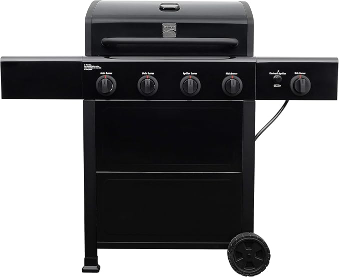 Kenmore 4-Burner Gas Grill with Side Burner, Outdoor BBQ Grill, Propane Gas Grill, Cast Iron Cooking Grates, Electronic Ignition, Warming Rack, Open Cart Design, 53000 BTUs, Black