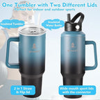 40 oz Tumbler with Handle and Straw or Convert to 40 oz Insulated Water Bottle Fits in Cup Holder. Stainless Steel Metal Water Flask with 2 Lids for Travel,Camping,Gym Sports Coffee Mug Thermal Cup