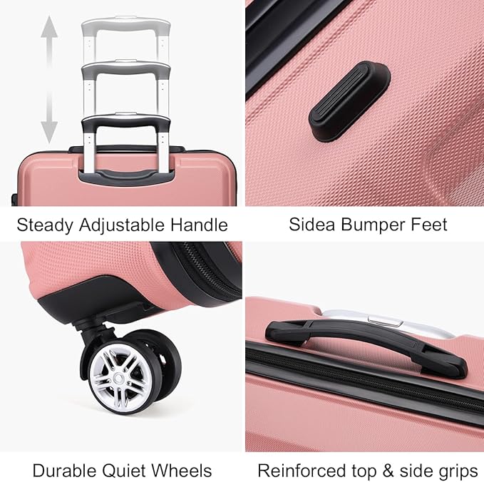 Kono 4 Piece Luggage Sets Expandable(only 28") Lightweight with Spinner Wheels TSA Lock Hardside Travel Rolling Suitcases 20in 24in 28in Carry on and 12in Mini Cosmetic Case Nude/Rose Pink
