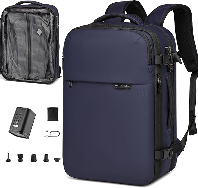 Vacuum Seal Travel Backpack 45L with Pump - Expandable Air Compression System, Water-Resistant Business TSA Lock, Laptop Backpack, Carry-On Suitcase Luggage, Gifts for Men