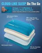 KingCamp Inflatable Pillow for Camping, Extra Large Camping Pillow, Portable Ergonomic Air Pillow with Removable Washable Memory Foam Cover for Camp, Hiking, Car, Beach, Travel