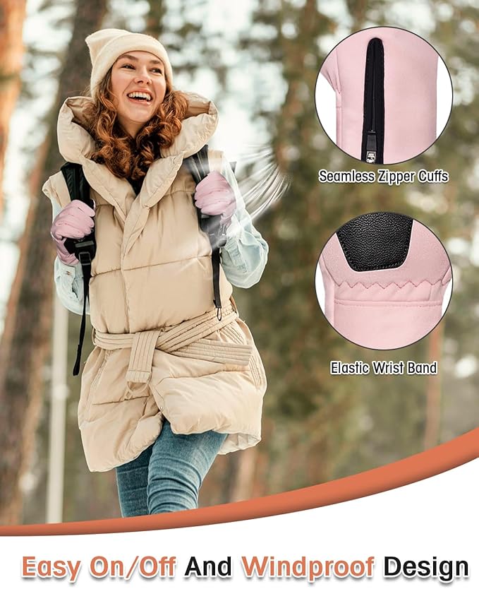 RIGWARL Winter Gloves Men and Women Medium-Thick, Gloves for Cold Weather with Thermal Plush, Touchscreen Running Glove Adjustable Zippered Wrist for Walking The Dog Hiking Camping Cycling Work