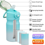 BJPKPK 14oz Insulated Water Bottle With Straw Stainless Steel Double Wall Water Bottles BPA Free Leak Proof Thermo With Lockable Flip Lid And Soft Silicone Spout,Sea Salt