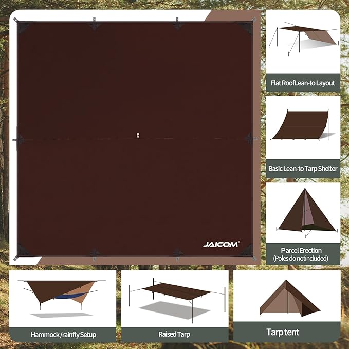 Waterproof Camping Tarp - 10X10ft Hammock Rain Fly, Ultralight & Portable & UV Protection Backpacking Tarp, Multifunctional for Outdoor Adventure, Hiking, Tent, Hammock