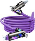 LISEN 240W Chubby USB C to USB C, 4 in 1 Charging Cable (6.6FT) with Light, USB A/C to C/L Multi Charging Cable for iPhone 16 15 14 Pro Max/MacBook/iPad Pro/SamSungS24,Purple