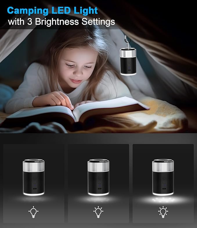 LIBERRWAY Electric Air Pump for Inflatables - Rechargeable Tiny Pump - Cordless Portable Air Pump with Camping Lantern, Quick-Fill Air Mattress Pump for Camping, Pool Floats