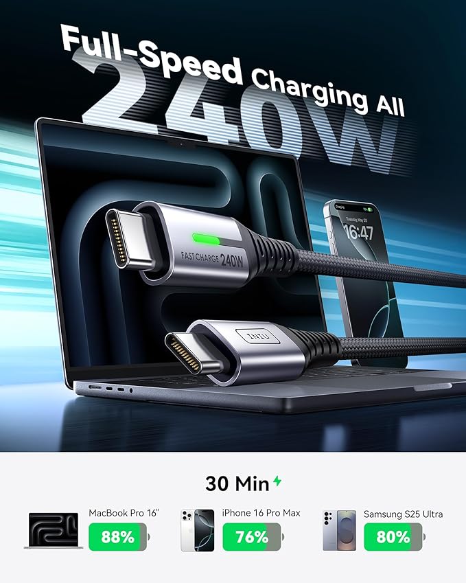 INIU Ultra Small 10000mAh 45W PD Power Bank & 240W Fast Charging [6.6ft, 2-Pack] Type C Charger Cord Combo