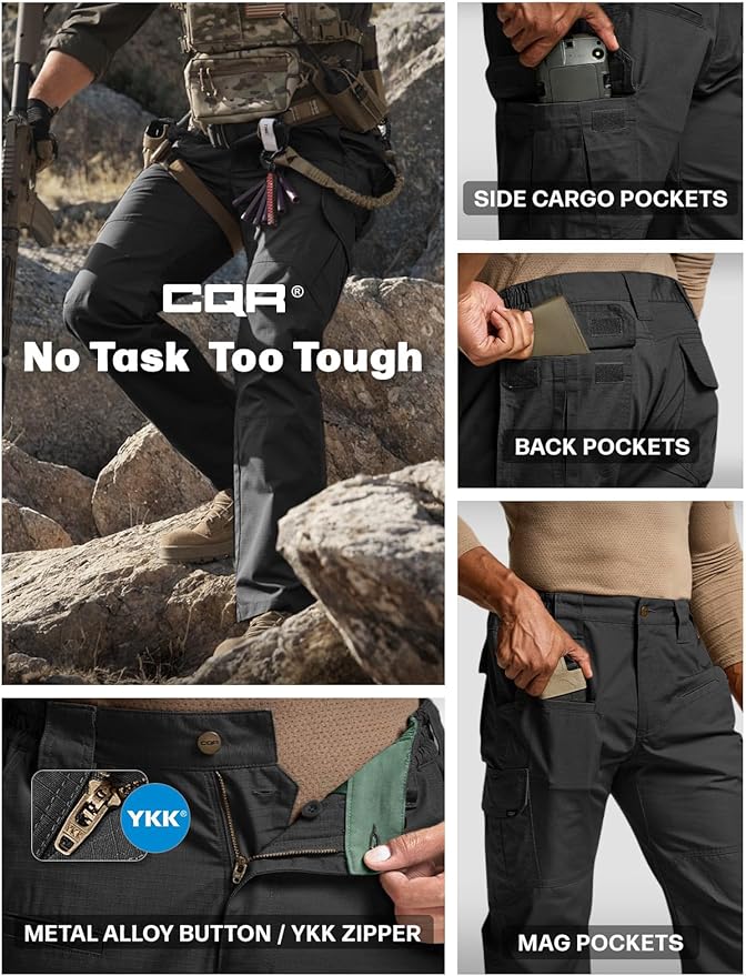 CQR Men's Tactical Pants, Water Resistant Ripstop Cargo Pants, Lightweight EDC Work Hiking Pants, Outdoor Apparel