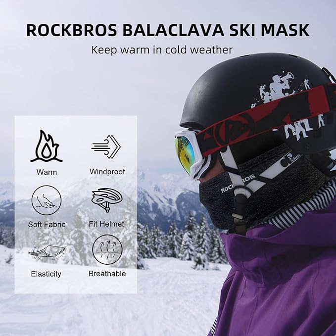 ROCKBROS Cold Weather Balaclava Ski Mask for Men Windproof Thermal Winter Scarf Mask Women Neck Warmer Hood for Cycling