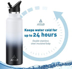 Stainless Steel Double Wall Water Bottles, Vacuum Insulated Bottle With Straw Lid, Insulated Water Bottle Keeps Water Cold for 24 Hours, Hot for 12 Hours, Hiking, Sports