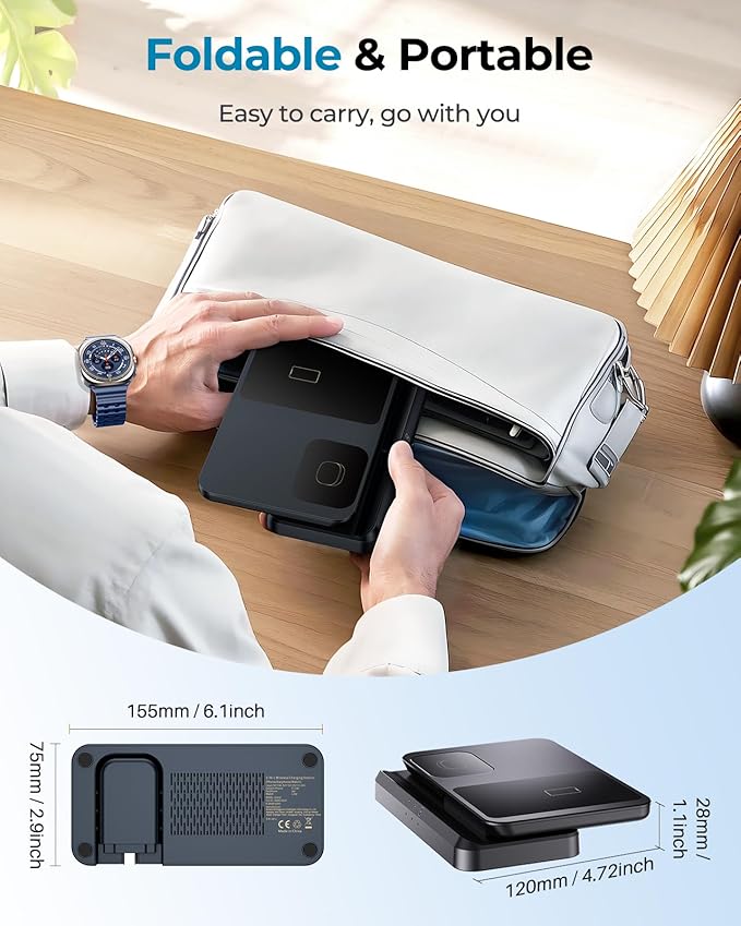 EGV Wireless Charger for Samsung – 3 in 1 Wireless Charging Station for Galaxy S25 Ultra S24 S23, Z Fold Flip 7/6, Detachable Watch Charger for Galaxy Ultra 8/7/6, Foldable, Fast Charging, No Adapter