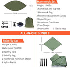 NewDoar Camping Hammock with Mosquito Net and Rain Fly Tarp,Portable Single Nylon Parachute Hammock Rainfly Set,Tree Straps Swing Hammock Bed for Outdoor Backpacking Backyard Hiking(ArmyGreen)