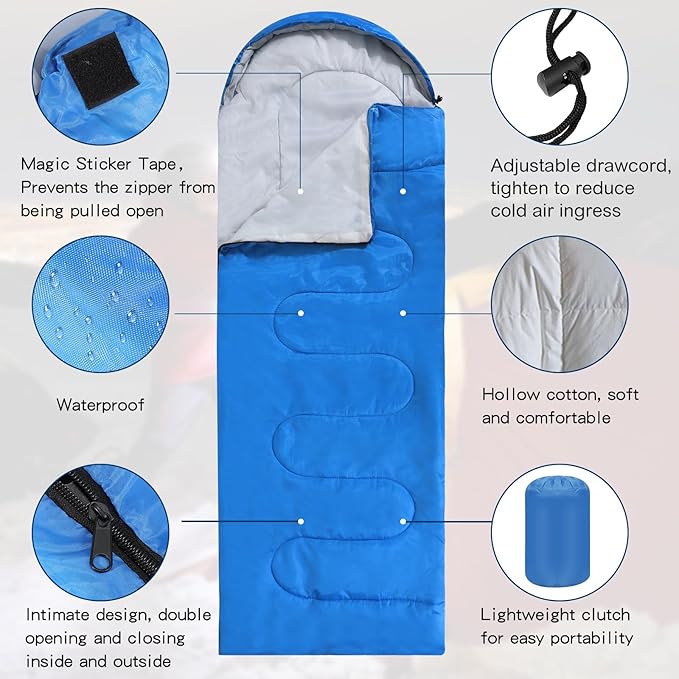 Macarrie 10 Pcs 0 Degree Camping Sleeping Bags Bulk for Adults Cold Weather 4 Season Warm Sleeping Bag with Compression Sack for Homeless Donation Shelter Emergency Hiking