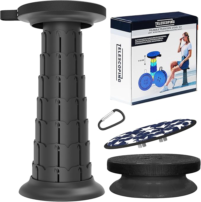 2025 Upgraded XXL Collapsible Stool with Cushion 20.4", 200Kg Max Weight, Wider & Taller Pop Up Seat, Heavy Duty Portable Retractable Folding Stool or Travel Foot Rest, Gift for Camping & Outdoors