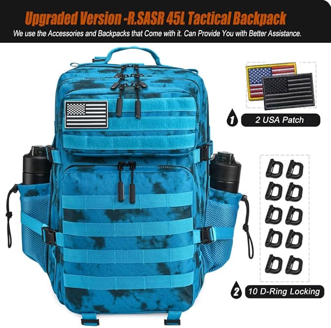 Military Tactical Backpack 45L Large Tactical Backpack for Men, Hiking Rucksack With Bottle Holder